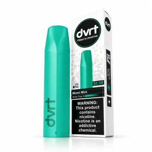 Miami Mint Fifty Bar DVRT 2000 disposable vape with retail box, 3mL, 5% salt nicotine, up to 2,000 puffs, iced
