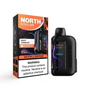 Night Crawler North Stellar 40K disposable vape, up to 40,000 puffs, 20mL, 5% nicotine, curved screen, Texas compliant, no ice