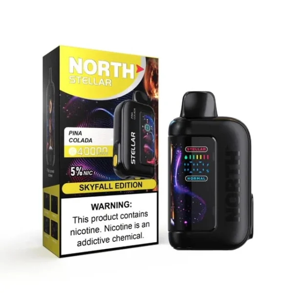 Pina Colada North Stellar 40K disposable vape, up to 40,000 puffs, 20mL, 5% nicotine, curved screen, Texas compliant, no ice