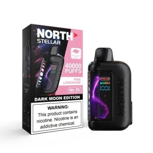 Pink Lemonade North Stellar 40K disposable vape, up to 40,000 puffs, 20mL, 5% nicotine, curved screen, Texas compliant, no ice