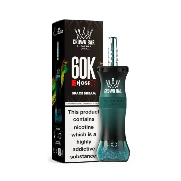 Space Dream Al Fakher Crown Bar 60K E-Hose X disposable e-hookah, up to 60,000 puffs, 50mL, 0.6% nicotine, 1000mAh rechargeable, light cooling
