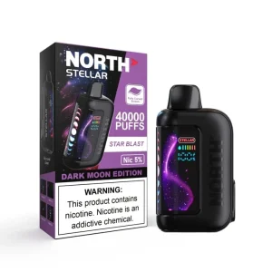 Star Blast North Stellar 40K disposable vape, up to 40,000 puffs, 20mL, 5% nicotine, curved screen, Texas compliant, no ice