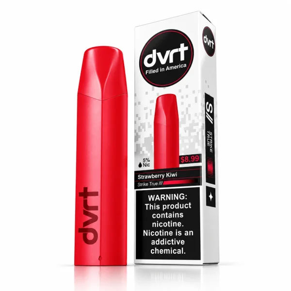 Strawberry Kiwi Fifty Bar DVRT 2000 disposable vape with retail box, 3mL, 5% salt nicotine, up to 2,000 puffs, no ice