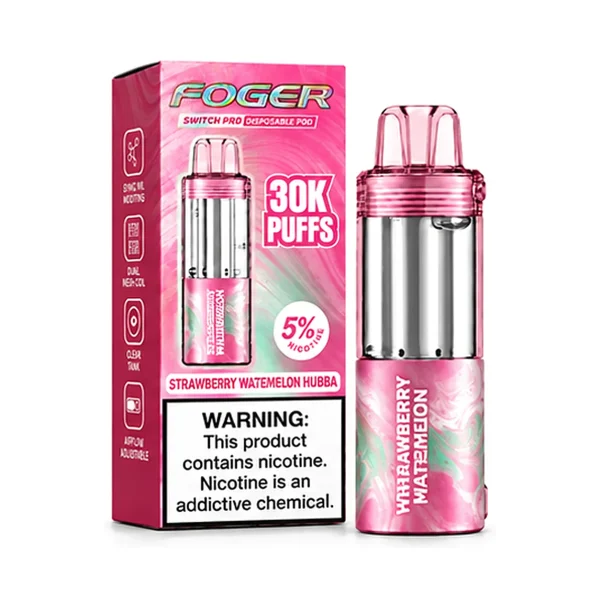 Strawberry Watermelon Hubba Foger Switch Pro 30K disposable pod and retail box — strawberry watermelon bubblegum, no ice — JellyPuffs