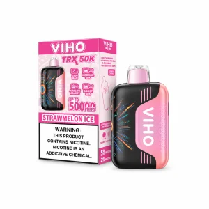 Strawmelon Ice VIHO TRX 50K disposable vape, up to 50,000 puffs, 20mL, 5% nicotine, 1500mAh rechargeable, iced