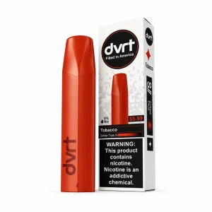 Tobacco Fifty Bar DVRT 2000 disposable vape with retail box, 3mL, 5% salt nicotine, up to 2,000 puffs, no ice