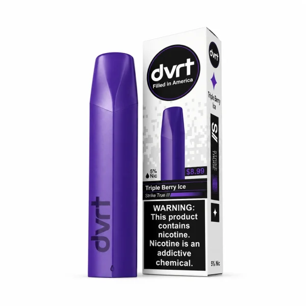 Triple Berry Ice Fifty Bar DVRT 2000 disposable vape with retail box, 3mL, 5% salt nicotine, up to 2,000 puffs, iced