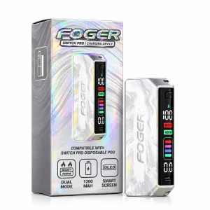 White Foger Switch Pro charging device, rechargeable USB-C battery base for Foger Switch Pro 30K pods (pods sold separately)