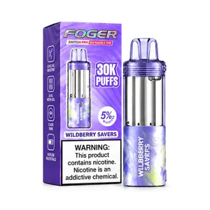 Wildberry Savers Foger Switch Pro 30K disposable pod and retail box — mixed wild berry hard candy, no ice — JellyPuffs