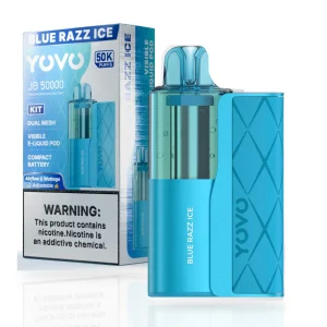 Blue Razz Ice YOVO JB50K disposable vape kit with 1000mAh power bank and 15mL pod, 5% nicotine salt, up to 50,000 puffs, iced