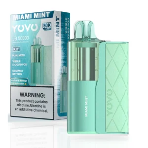 Miami Mint YOVO JB50K disposable vape kit with 1000mAh power bank and 15mL pod, 5% nicotine salt, up to 50,000 puffs, iced