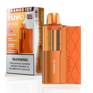Orange Ice YOVO JB50K disposable vape kit with 1000mAh power bank and 15mL pod, 5% nicotine salt, up to 50,000 puffs, iced