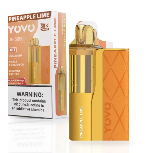 Pineapple Lime YOVO JB50K disposable vape kit with 1000mAh power bank and 15mL pod, 5% nicotine salt, up to 50,000 puffs, no ice