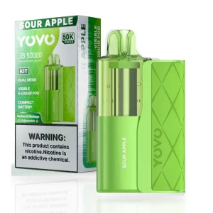 Sour Apple YOVO JB50K disposable vape kit with 1000mAh power bank and 15mL pod, 5% nicotine salt, up to 50,000 puffs, no ice