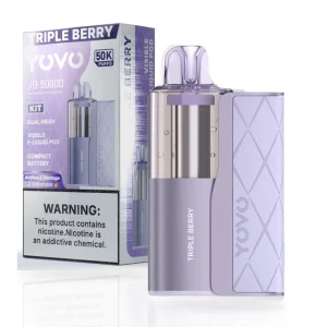 Triple Berry YOVO JB50K disposable vape kit with 1000mAh power bank and 15mL pod, 5% nicotine salt, up to 50,000 puffs, no ice