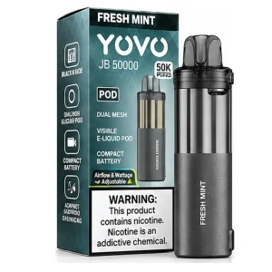 Fresh Mint YOVO JB50K disposable vape pod with retail box, 15mL, 5% nicotine salt, up to 50,000 puffs, iced