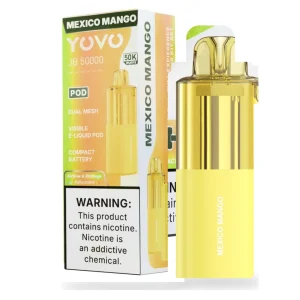 Mexico Mango YOVO JB50K disposable vape pod with retail box, 15mL, 5% nicotine salt, up to 50,000 puffs, no ice