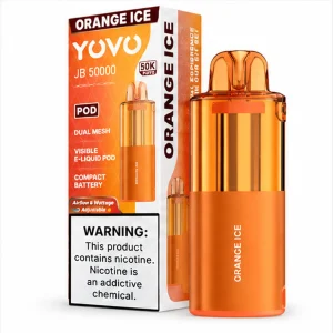 Orange Ice YOVO JB50K disposable vape pod with retail box, 15mL, 5% nicotine salt, up to 50,000 puffs, iced