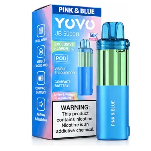 Pink & Blue YOVO JB50K disposable vape pod with retail box, 15mL, 5% nicotine salt, up to 50,000 puffs, no ice