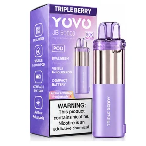 Triple Berry YOVO JB50K disposable vape pod with retail box, 15mL, 5% nicotine salt, up to 50,000 puffs, no ice